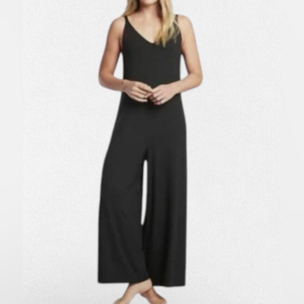 Athleta Nighttime Bliss Sleep Romper Black V Neck Modal Lounge One Piece Small